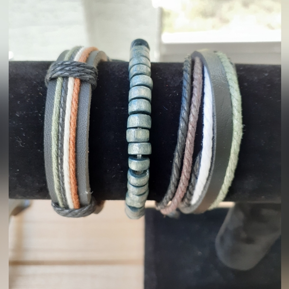 Leather Bracelet Set of 3 Adjustable